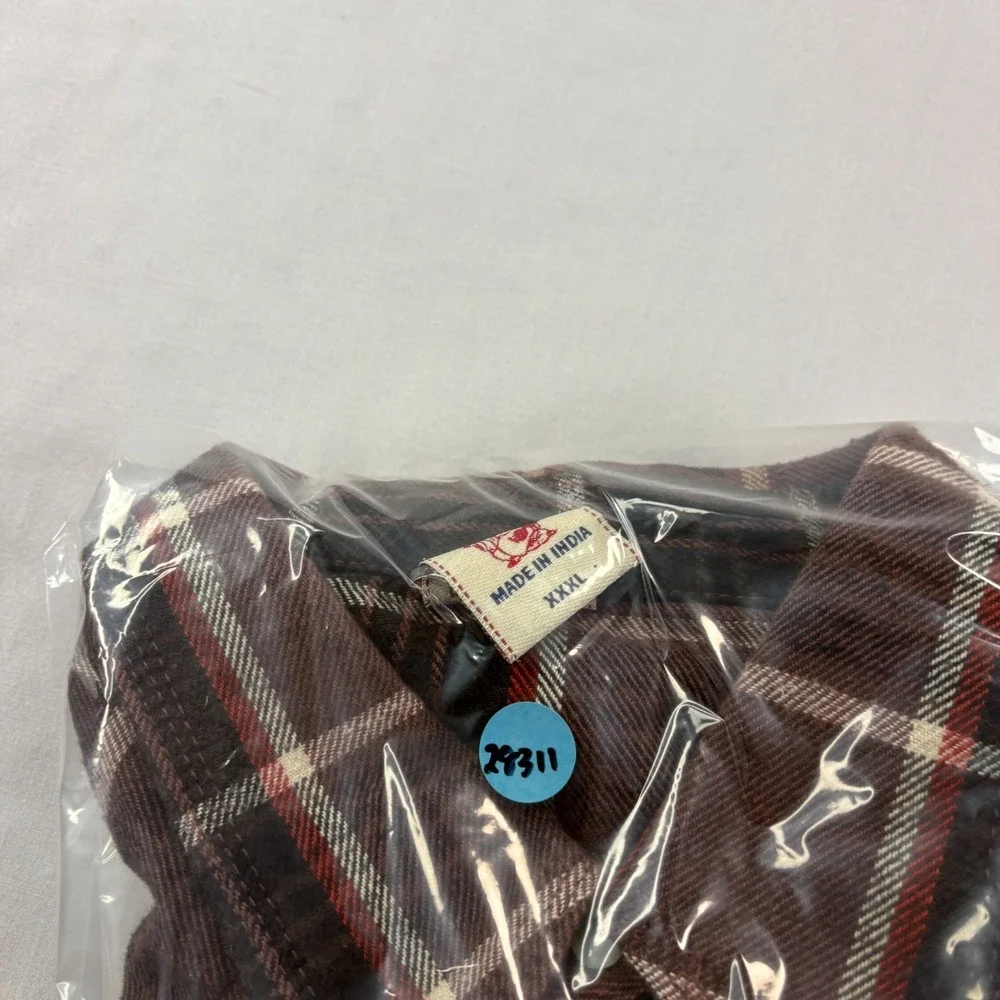True Religion Flannel Shirt Mens 3XL Brown Plaid Western Pearl Snap Up Pockets